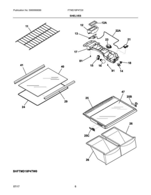 04 - Shelves Diagram and Parts List for FTMD18P4TD0  Frigidaire Refrigerator