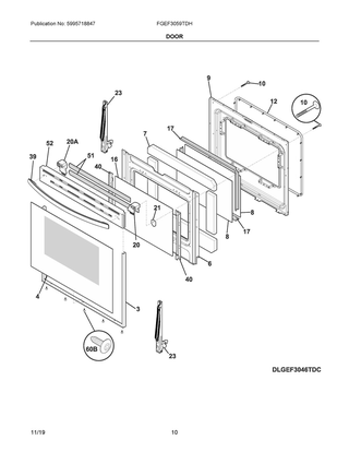 Door Diagram and Parts List for FGEF3059TDH  Frigidaire Range