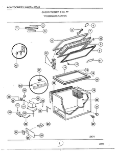 Chest Freezer 5 Cubic Feet Diagram and Parts List for 80543  Frigidaire Freezer