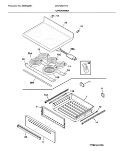 Top/Drawer Diagram and Parts List for LFEF3054TFM  Frigidaire Range