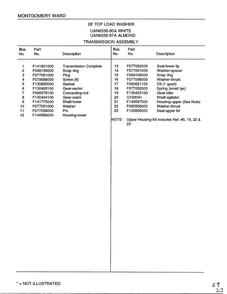 Transmission Assembly Page 2 Diagram and Parts List for 6338A  Frigidaire Washer