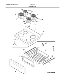 Top/Drawer Diagram and Parts List for FFEF3016VWD  Frigidaire Range