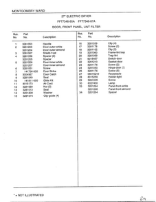 Door, Front Panel, Lint Filter Page 2 Diagram and Parts List for 7348A  Frigidaire Dryer