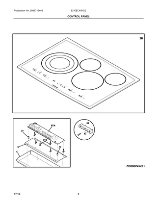 Control Panel Diagram and Parts List for EI30EC45KS2  Frigidaire Cooktop