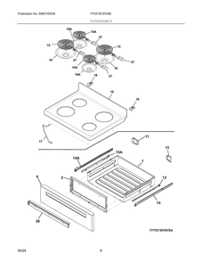 Top/Drawer Diagram and Parts List for FFEF3016VWE  Frigidaire Range