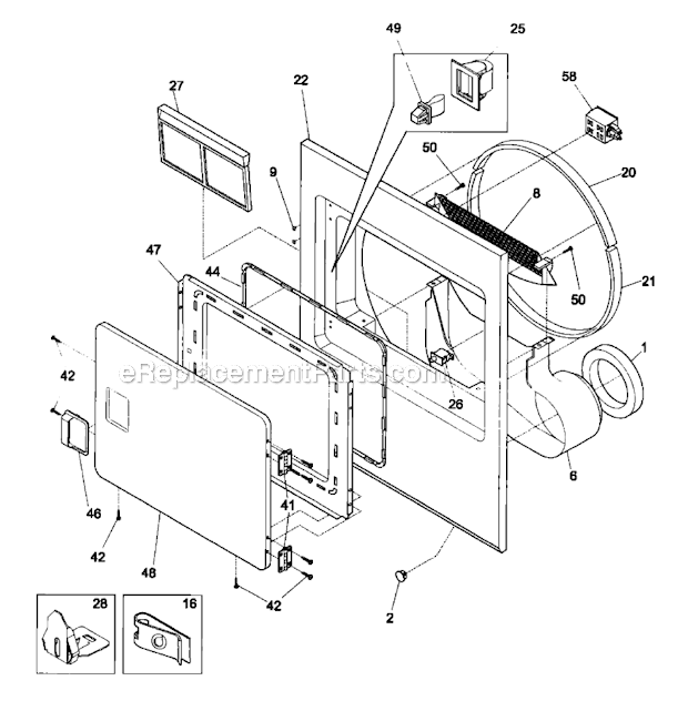 FRONT PANEL / LINT FILTER Diagram and Parts List for GLER341AS2  Frigidaire Dryer