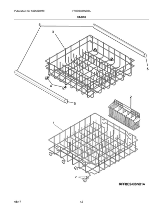 Racks Diagram and Parts List for FFBD2406ND0A  Frigidaire Dishwasher
