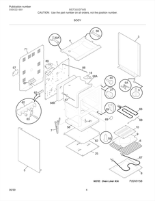 Body Diagram and Parts List for MEF350SFWB  Frigidaire Range