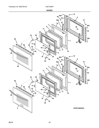 Doors Diagram and Parts List for FGET3065PBG  Frigidaire Wall Oven