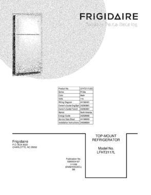 01 - COVER Diagram and Parts List for LFHT2117LB2  Frigidaire Refrigerator