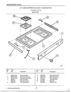 Main Top Diagram and Parts List for 2891  Frigidaire Range