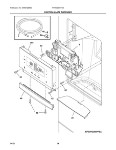 Controls And Ice Dispenser Diagram and Parts List for FFHD2250TS8  Frigidaire Refrigerator