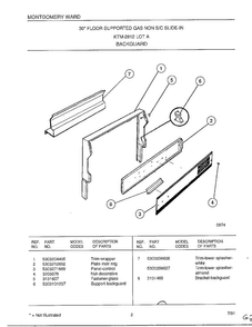 Backguard Diagram and Parts List for 2812A  Frigidaire Range
