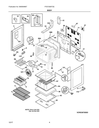 Body Diagram and Parts List for FFEF3056TDE  Frigidaire Range