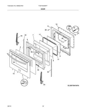 09 - DOOR Diagram and Parts List for FGEF3032MFF  Frigidaire Range