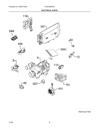 Electrical Parts Diagram and Parts List for FPID2498SF2A  Frigidaire Dishwasher