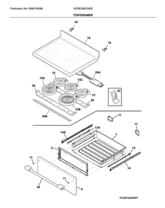 Top/Drawer Diagram and Parts List for GCRE306CADD  Frigidaire Range