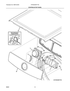 Controls/Top Panel Diagram and Parts List for EFMG628WTT00  Frigidaire Dryer