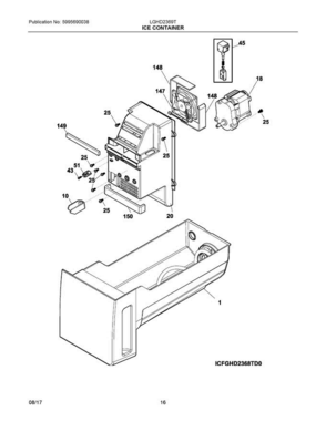 08 - Ice Container Diagram and Parts List for LGHD2369TD0  Frigidaire Refrigerator