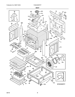 Body Diagram and Parts List for FGES3065PFP  Frigidaire Range