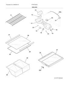 Shelves Diagram and Parts List for FFTR18G2QW8B  Frigidaire Refrigerator