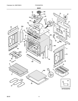 Body Diagram and Parts List for FFED3026TSC  Frigidaire Range