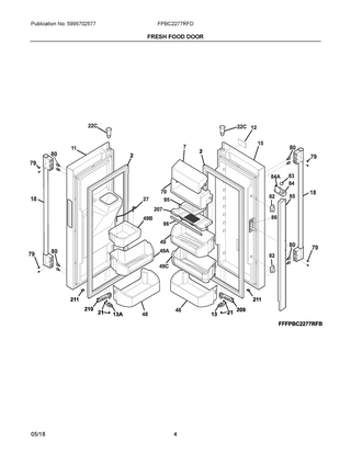 Fresh Food Door Diagram and Parts List for FPBC2277RFD  Frigidaire Refrigerator