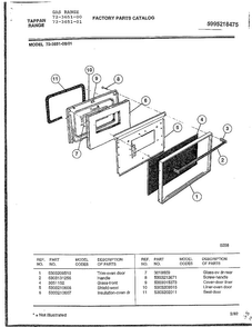 Gas Range Page 5 Diagram and Parts List for 72-3651-00  Tappan Range
