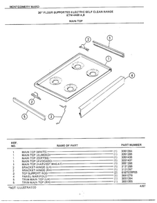 30" Floor/main Top Diagram and Parts List for 4488B  Frigidaire Range