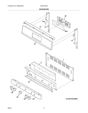 03 - BACKGUARD Diagram and Parts List for DGGF3032KBK  Frigidaire Range