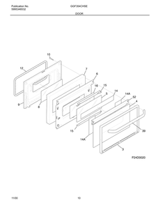Door Diagram and Parts List for GGF354CGSE  Frigidaire Range