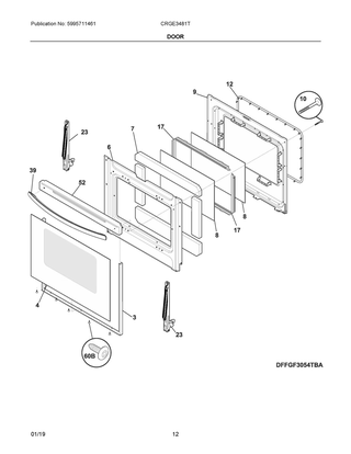 Door Diagram and Parts List for CRGE3481TBA  Frigidaire Range