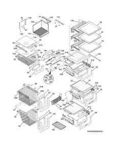 Shelves Diagram and Parts List for EW26SS85KS3  Electrolux Refrigerator
