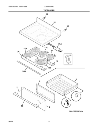 Top/drawer Diagram and Parts List for CGEF3035RFC  Frigidaire Range