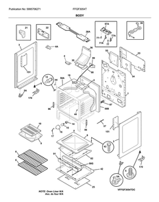 Body Diagram and Parts List for FFGF3054TBC  Frigidaire Range