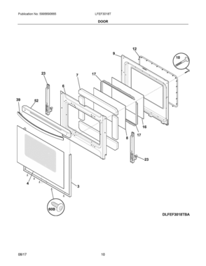 05 - DOOR Diagram and Parts List for LFEF3018TWC  Frigidaire Range