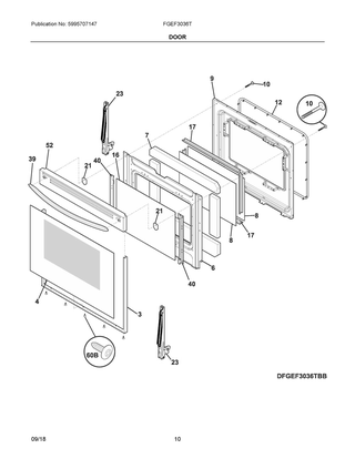 Door Diagram and Parts List for FGEF3036TBF  Frigidaire Range