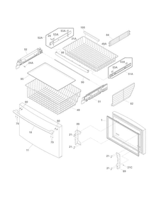Freezer Drawer, Baskets Diagram and Parts List for FPHN2899LF9  Frigidaire Refrigerator