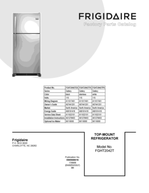 01 - COVER SHEET Diagram and Parts List for FGHT2042TE0  Frigidaire Refrigerator