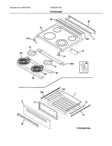 Top/Drawer Diagram and Parts List for FFEH3051VSD  Frigidaire Range
