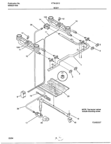 Burner Diagram and Parts List for KTM-2813-80D  Frigidaire Range