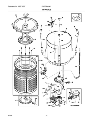 Motor/tub Diagram and Parts List for FFLG3900UW1  Frigidaire Washer Dryer Combo