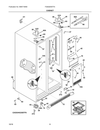Cabinet Diagram and Parts List for FGSS2635TFA  Frigidaire Refrigerator