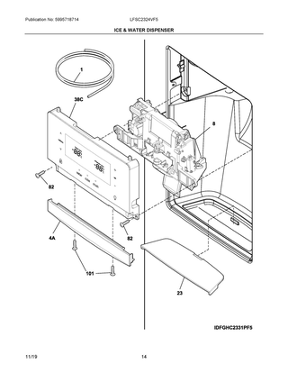 Ice & Water Dispenser Diagram and Parts List for LFSC2324VF5  Frigidaire Refrigerator