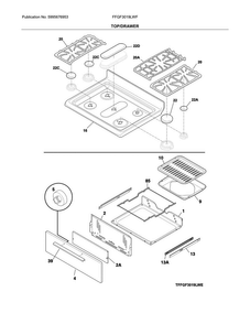 Top/drawer Diagram and Parts List for FFGF3019LWF  Frigidaire Range