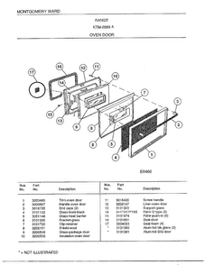 Range/ Oven Door Diagram and Parts List for 2889A  Frigidaire Range