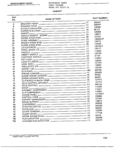 Cabinet Page 2 Diagram and Parts List for 85157-7A  Frigidaire Freezer