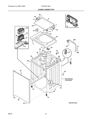 Lower Cabinet/top Diagram and Parts List for FFLE3911QW1  Frigidaire Washer Dryer Combo