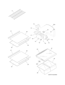 Shelves Diagram and Parts List for FRT18G2NWA  Frigidaire Refrigerator