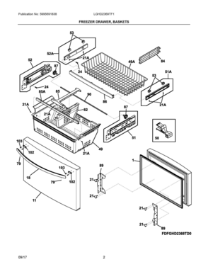 02 - FREEZER DRAWER, BASKETS Diagram and Parts List for LGHD2369TF1  Frigidaire Refrigerator